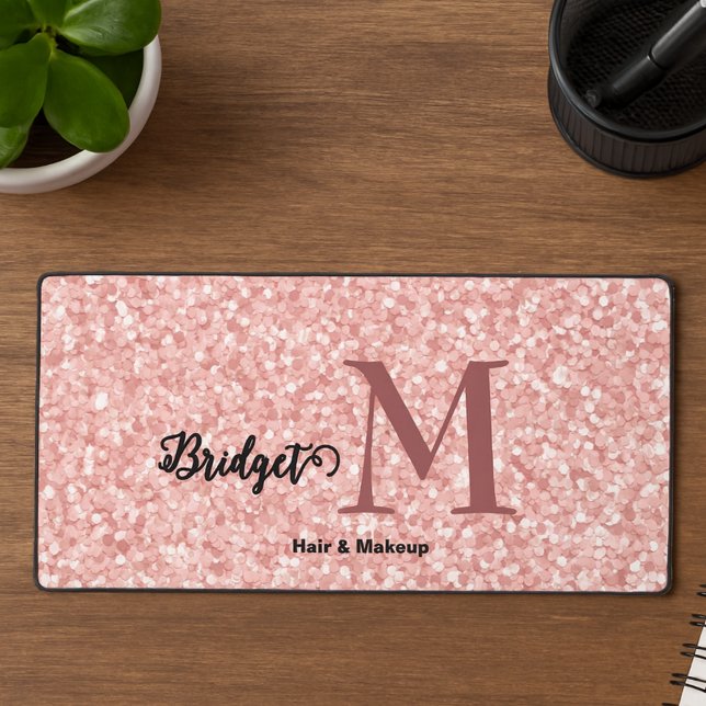 Blush Pink glitter Monogram hair and makeup Desk Mat (Creator Uploaded)