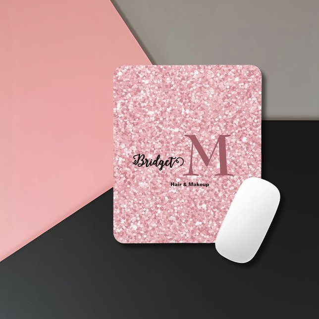Blush Pink glitter Monogram hair and makeup Mouse Pad (Creator Uploaded)