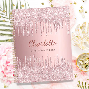 Blush pink glitter monogram name luxury 2021 planner