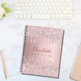 Blush pink glitter monogram name luxury diary notebook