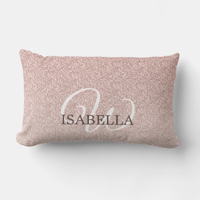 Blush Pink Glitter Ombre Custom Name Monogram Lumbar Cushion (Front)