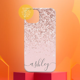 Blush Pink Glitter Pattern and girly script name Case-Mate iPhone 14 Case
