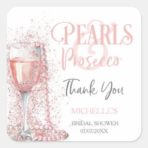 Blush Pink Glitter Pearls and Prosecco Thank You Square Sticker
