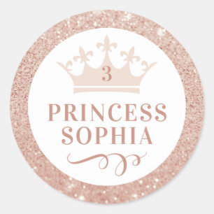 Blush Pink Glitter Princess Party Favour Classic R Round Sticker