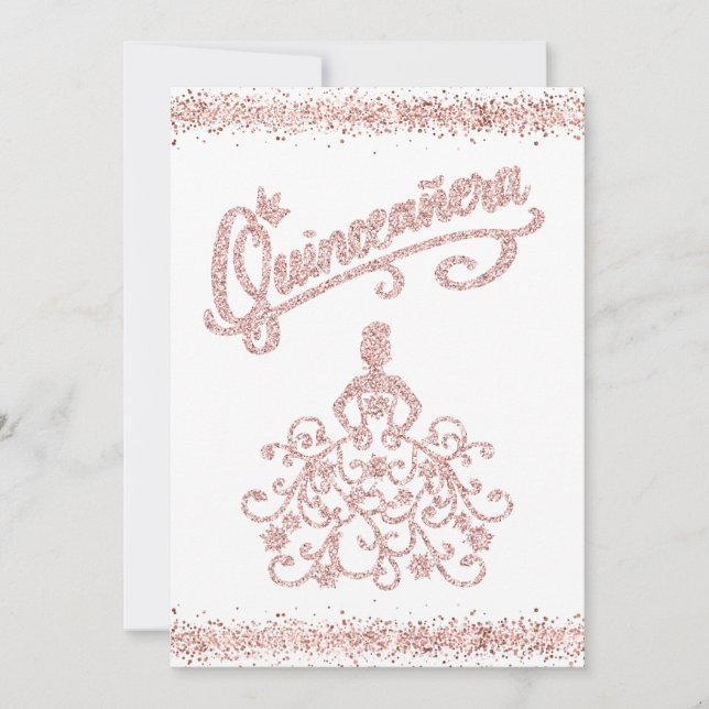 Blush Pink Glitter Quinceañera 15 Crown Invitation (Front)