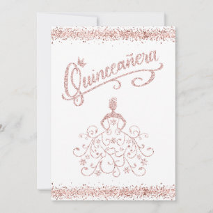 Blush Pink Glitter Quinceañera 15 Crown Invitation