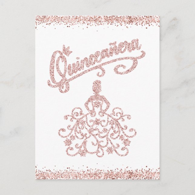 Blush Pink Glitter Quinceañera 15 Crown Invitation Postcard (Front)