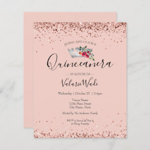 Blush Pink Glitter Quinceañera Budget Invitation