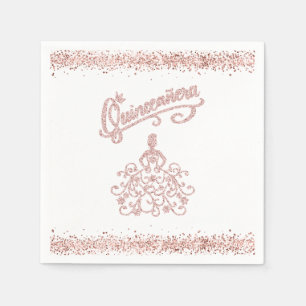 Blush Pink Glitter Quinceañera Crown Napkin