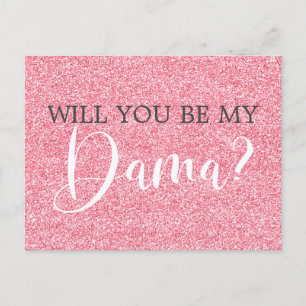 Blush Pink Glitter Quinceanera Dama Proposal Invitation Postcard