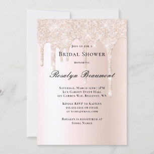 Blush Pink Glitter Rose Champagne Bridal Shower Invitation