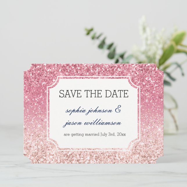 Blush Pink Glitter save the date (Standing Front)