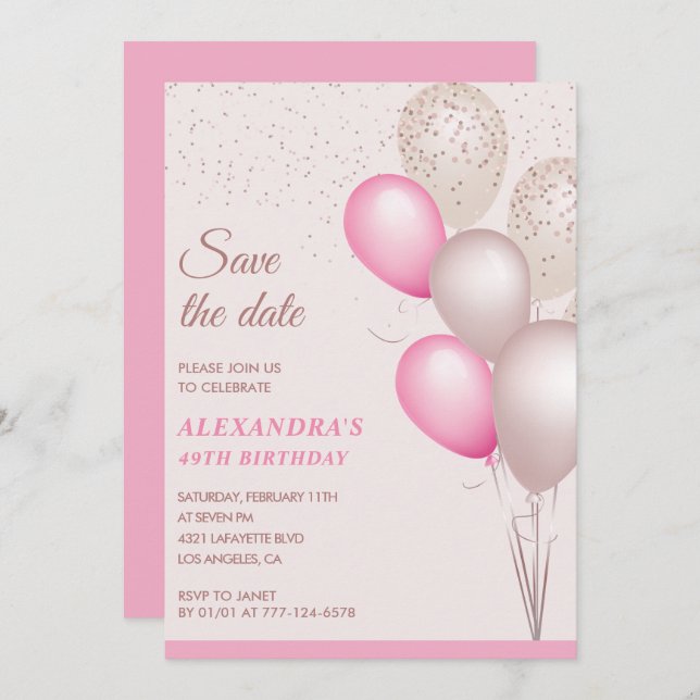 Blush Pink Glitter Save the date 49th birthday Invitation (Front/Back)