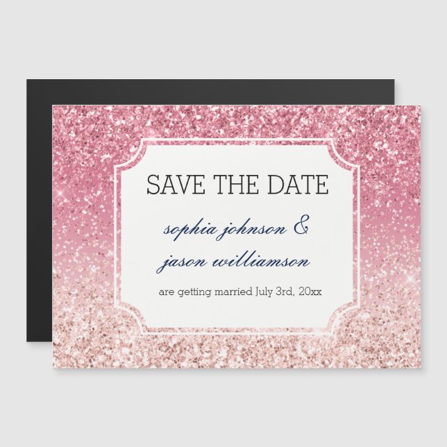 Blush Pink Glitter save the date Magnetic Invitation (Front/Back)