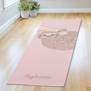 Blush Pink Glitter Sloth Personalised Yoga Mat