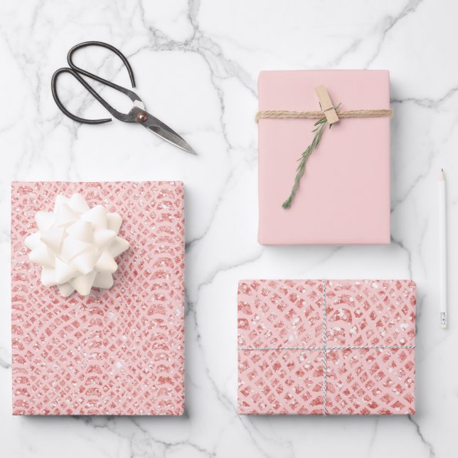Blush Pink Glitter Snake Skin Animal Print Wrapping Paper Sheet (Front)