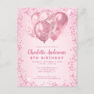 Blush Pink Glitter Sparkle Balloon Kids Birthday Postcard