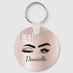 Blush Pink Glitter Sparkle Eyelashes Monogram Name Key Ring