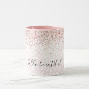 Blush Pink Glitter Sparkle White Leopard Print  Mug
