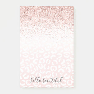 Blush Pink Glitter Sparkle White Leopard Print   Post-it Notes