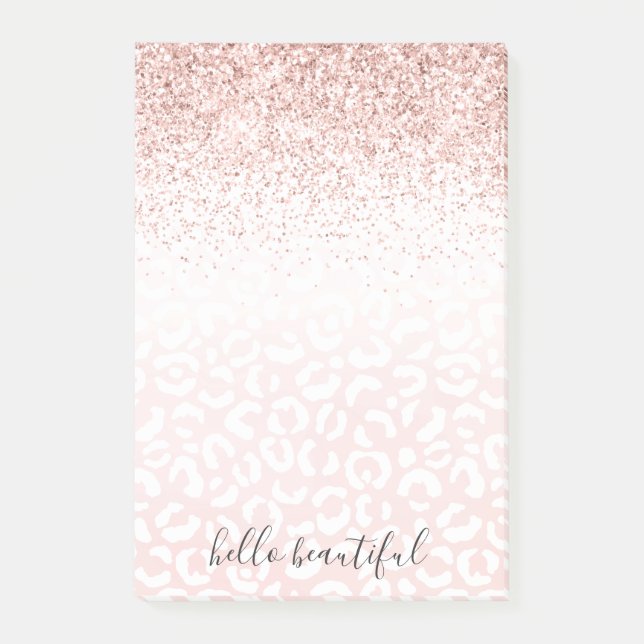 Blush Pink Glitter Sparkle White Leopard Print   Post-it Notes (Front)