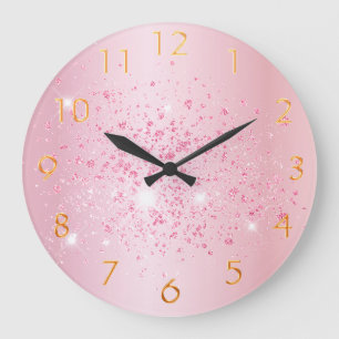 Blush pink glitter sparkles name script large clock