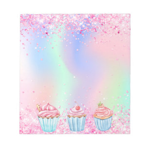 Blush pink glitter sprinkle baking cupcakes notepad