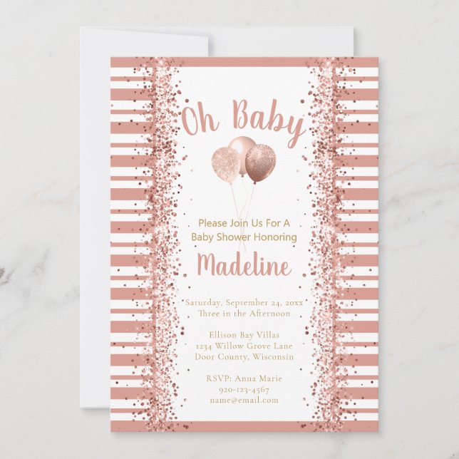 Blush Pink Glitter Stripes Oh Baby Shower  Invitation (Front)
