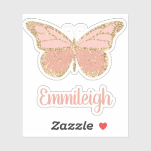 Blush Pink Glittery Gold Butterfly Name 