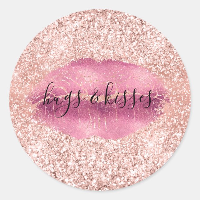 Blush Pink Glitz Glam Glitter Sparkle Classic Round Sticker (Front)