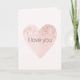Blush Pink Glitzy Glitter Heart Watercolor Card