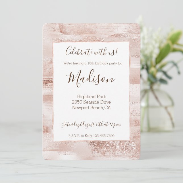 Blush Pink Glitzy Glitter Sparkle Invitation (Standing Front)