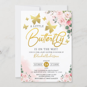 Blush Pink Gold A Little Butterfly Baby Shower Invitation