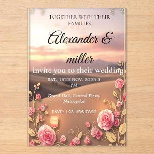 Blush Pink Gold Acrylic Wedding Invitation   Roman