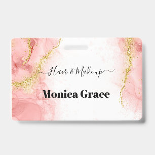 Blush Pink Gold Agate Beauty Business name tags    ID Badge