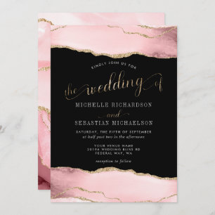 Blush Pink Gold Agate Elegant Watercolor Wedding Invitation