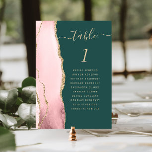 Blush Pink Gold Agate Emerald Green Wedding Table Number