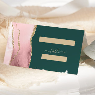 Blush Pink Gold Agate Emerald Green Wedding Table Place Card