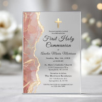 Blush Pink Gold Agate First Holy Communion Girl