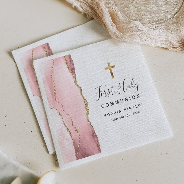 Blush Pink Gold Agate First Holy Communion Napkin (Creator Uploaded)