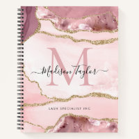 Blush Pink Gold Agate Geode Monogram Script Name