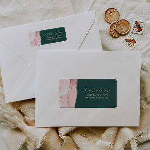 Blush Pink Gold Agate Green Wedding Return Address Label
