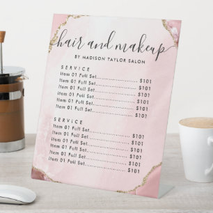 Blush Pink Gold Agate Hair Makeup Salon Price Pedestal Sign