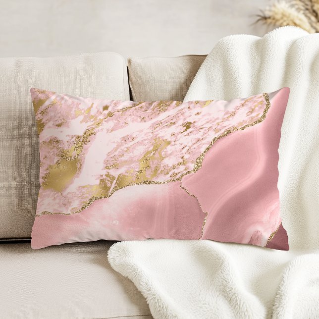 Blush Pink Gold Agate Marble Decorative Cushion (Creator Uploaded)