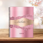 Blush pink gold agate marble name 2025 planner<br><div class="desc">Blush pink and faux gold and agate,  marble stone print as background.  Personalize and add your name. The name is written with a modern hand lettered style script.</div>