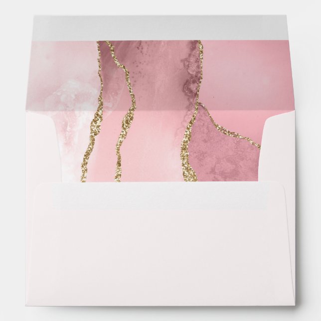 Blush Pink Gold Agate Wedding Envelope (Back (Bottom))