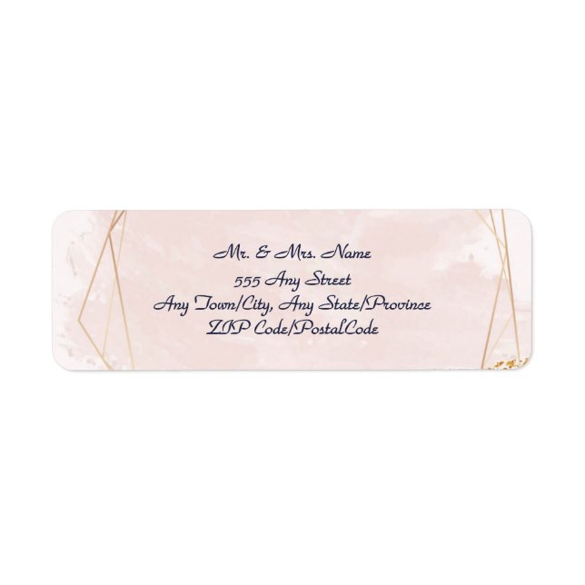 Blush Pink, Gold and Navy, Wedding Return Address Label (Front)