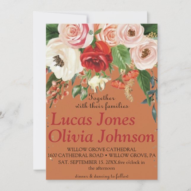 Blush Pink Gold and White Magnolia Floral Wedding  Invitation (Front)