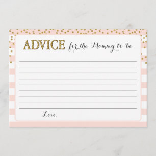 Blush Pink Gold Baby Girl Shower Mummy to be Mum Advice Card