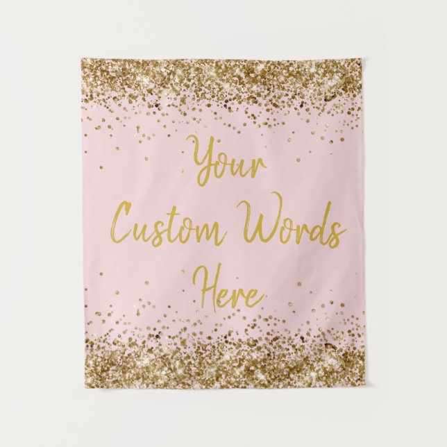 Blush Pink Gold Backdrop Birthday Party Photobooth Tapestry (Front)